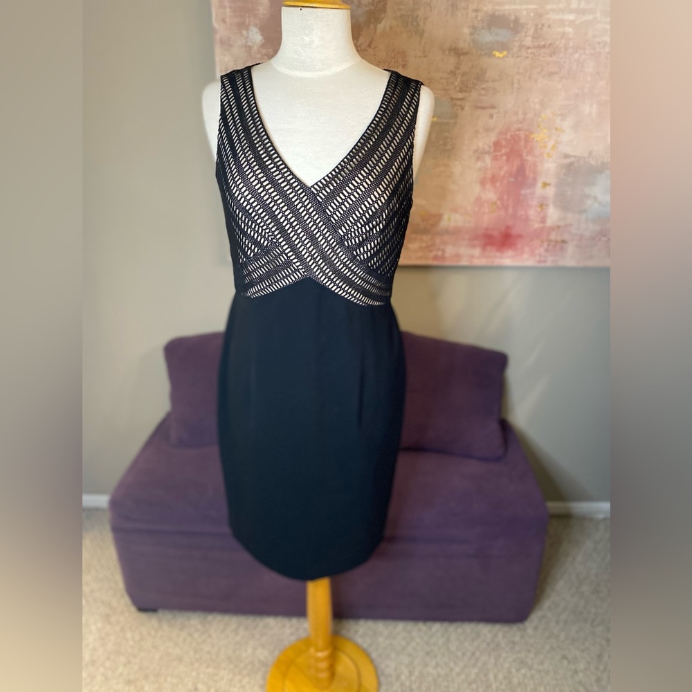 Nine West Sleeveless Lace Overlay Dress Black and Tan Cocktail Size 8